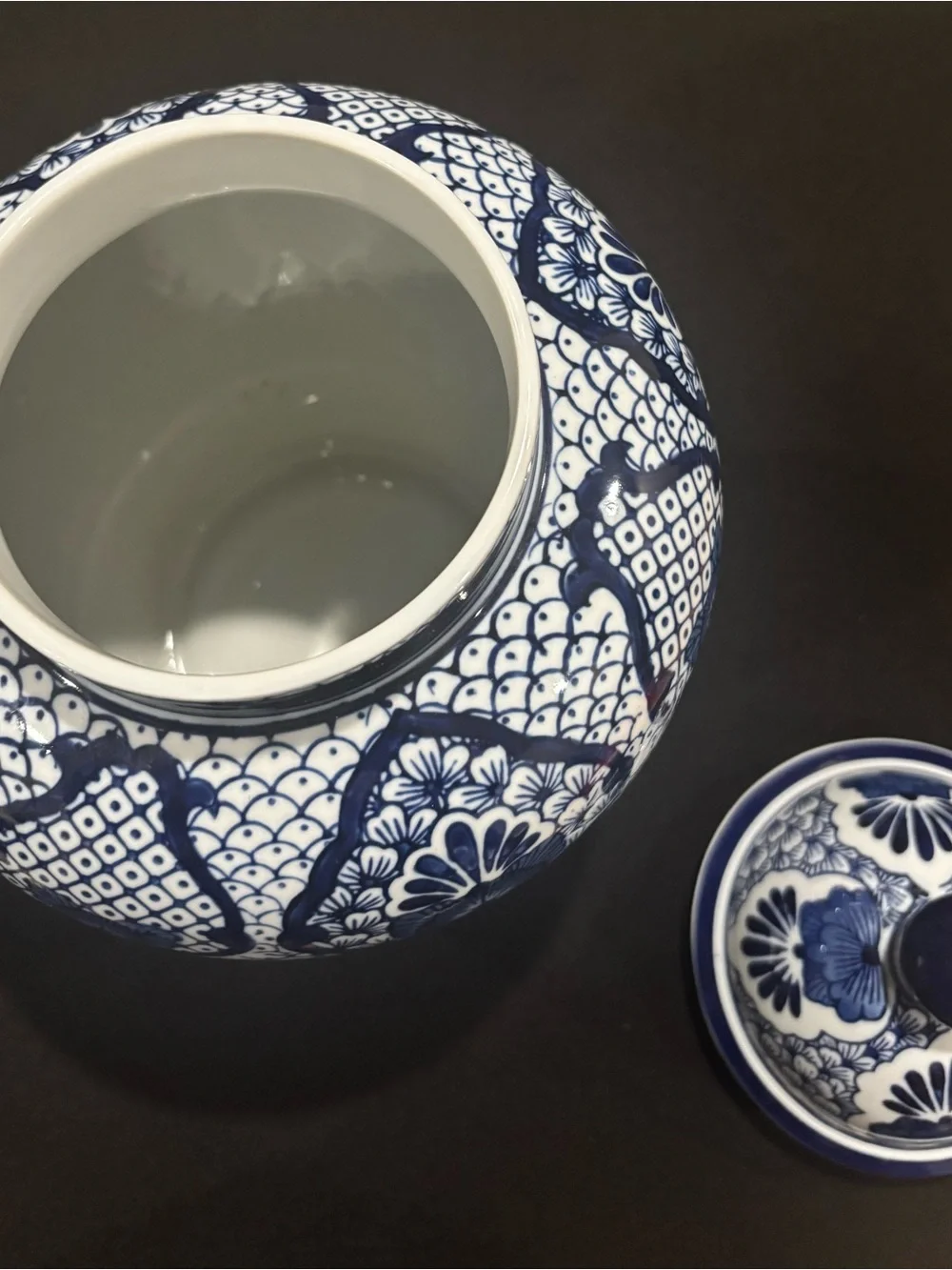 Pier 1 Imports Asian Inspired Blue And White Jar with Lid 14